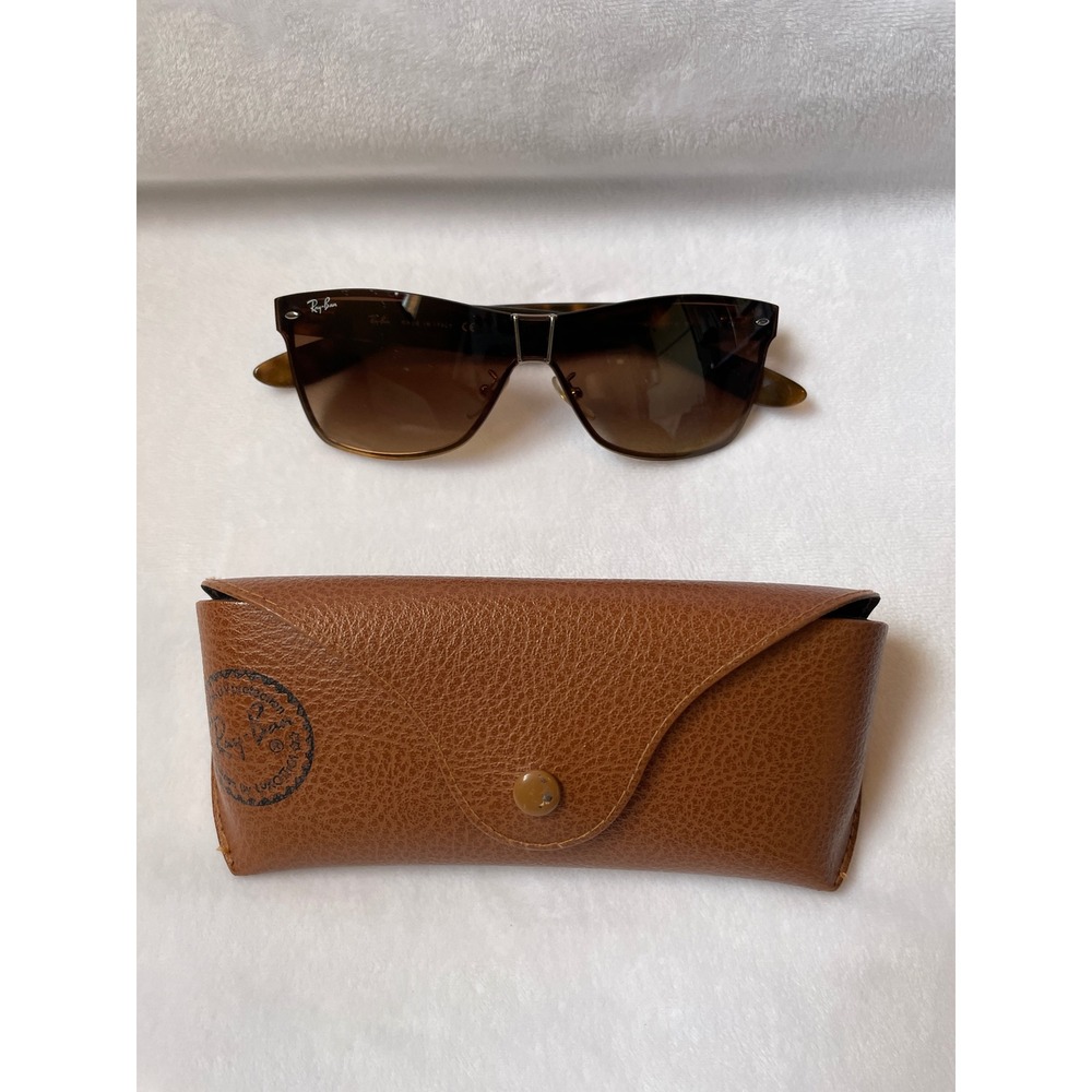 Ray-Ban RB3384 Small Tortoise Gold Shield Sunglasses Brown Gradient Italy 001/13